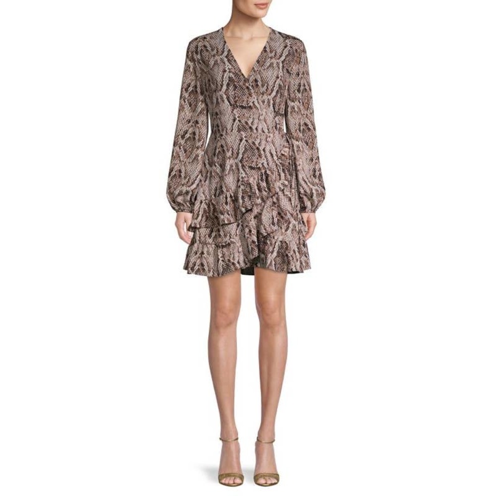 1.STATE | Snakeskin-Print Ruffle Wrap Dress | Size 0